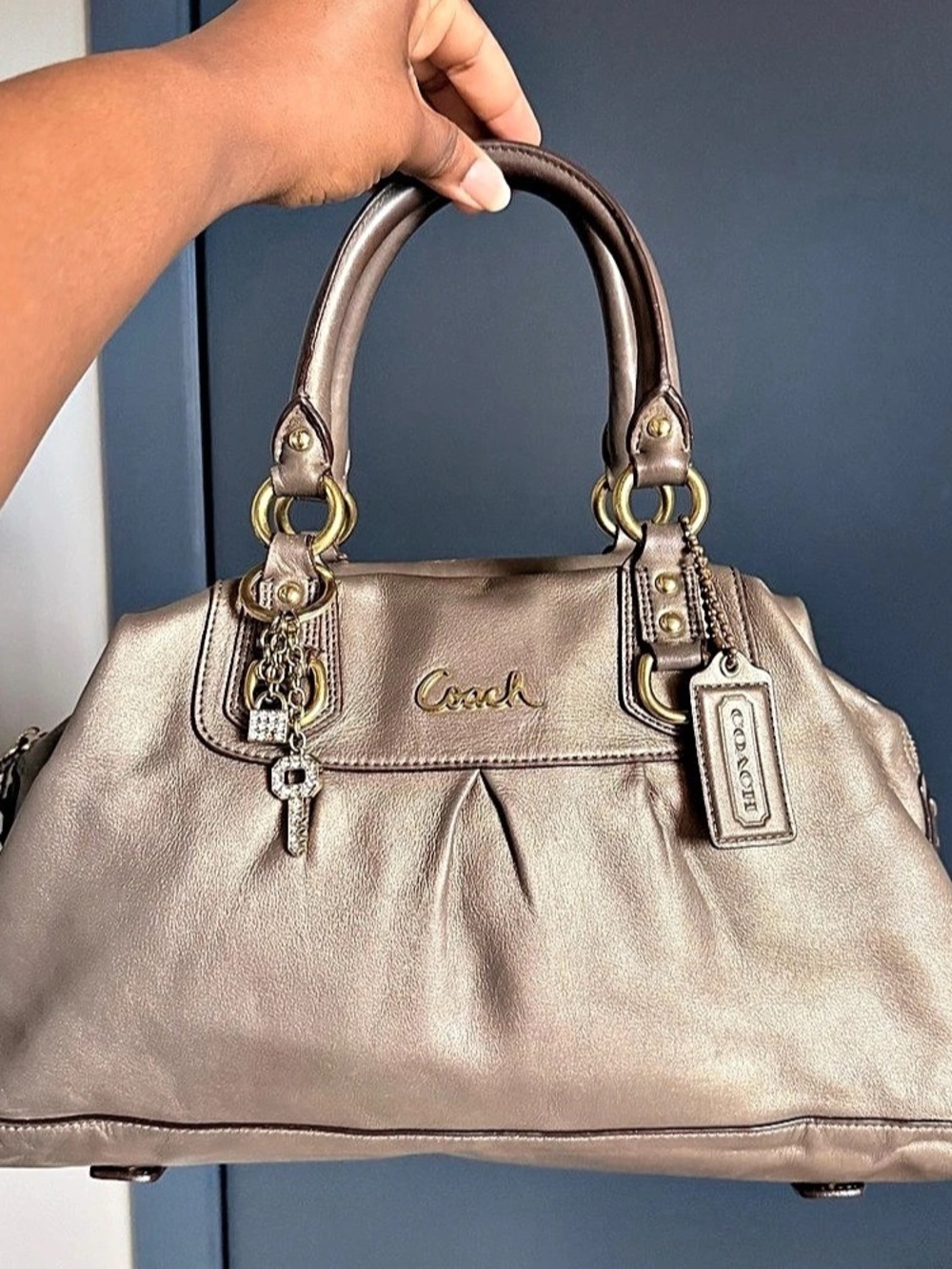 Coach Ashley Metallic Gray/Bronze Satchel